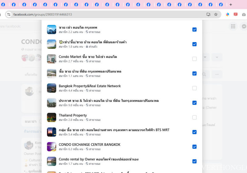 Select rental-related Facebook groups maximizing viewers